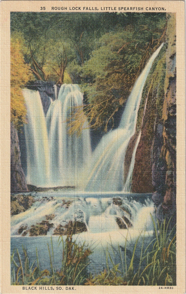Rough Lock Falls - Little Spearfish Canyon - Black Hills, SD - Postcard, c. 1940s