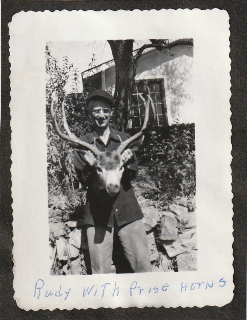 Rudy with Prize Horns - Deer Hunter - Snapshot, c. 1950s