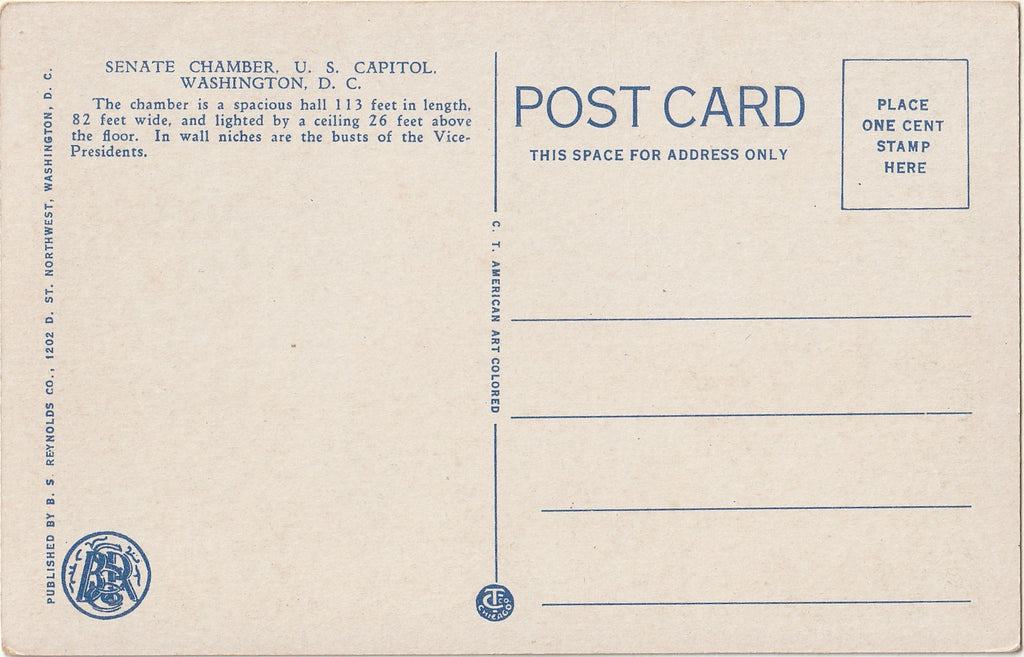 Senate Chamber - U. S. Capitol Interior - Washington, DC - Postcard, c. 1930s