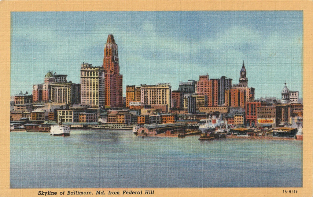 Skyline of Baltimore, Maryland from Federal Hill - Postcard, c. 1940s