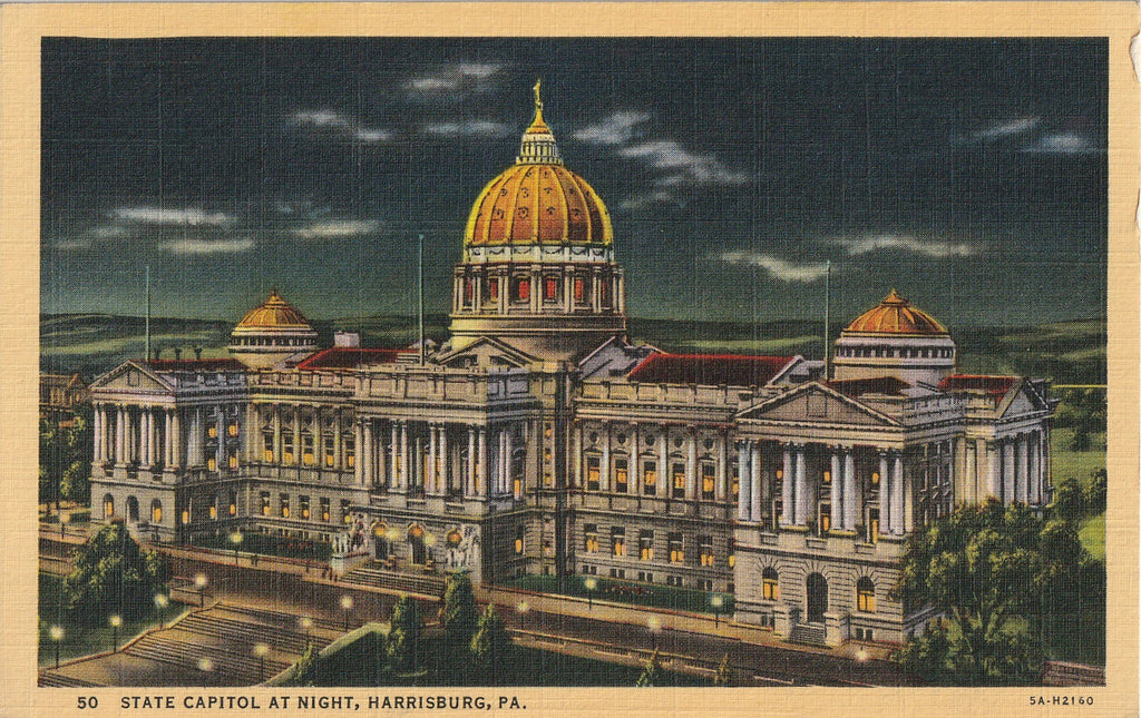 State Capitol at Night - Harrisburg, PA - Postcard, c. 1940s