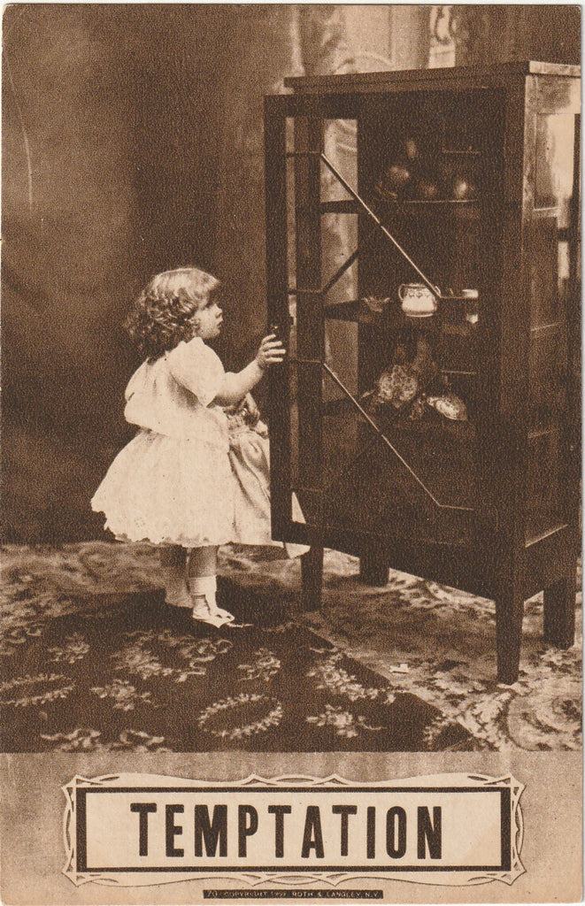 Temptation - Edwardian Curio Cabinet - Postcard, c. 1909
