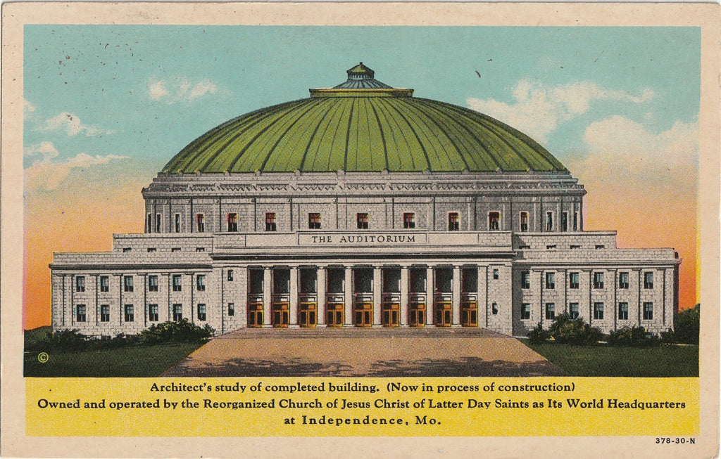 The Auditorium - Reorganized Church of Jesus Christ of Latter Day Saints World Headquarters - Independence, MO - Postcard, c. 1930s
