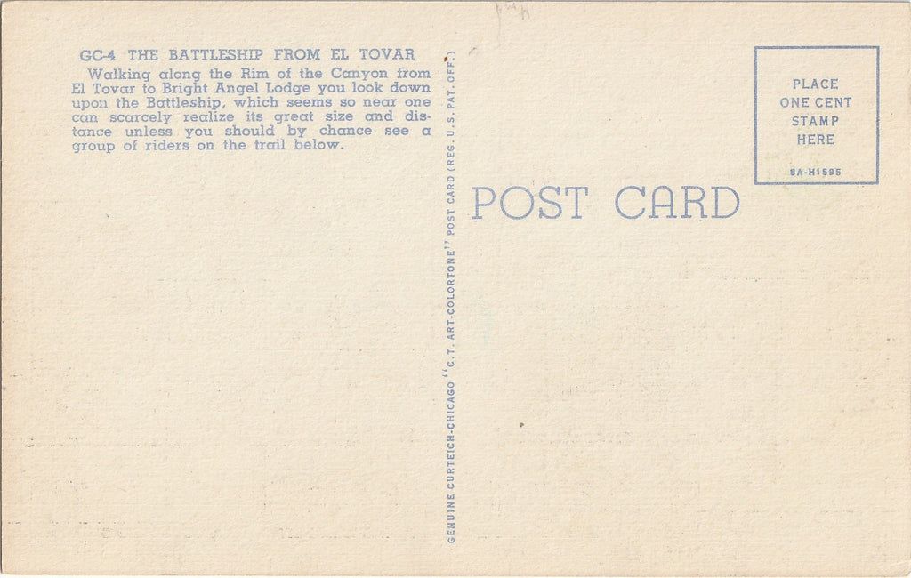 The Battleship from El Tovar - Grand Canyon, Arizona - Postcard, c. 1950s