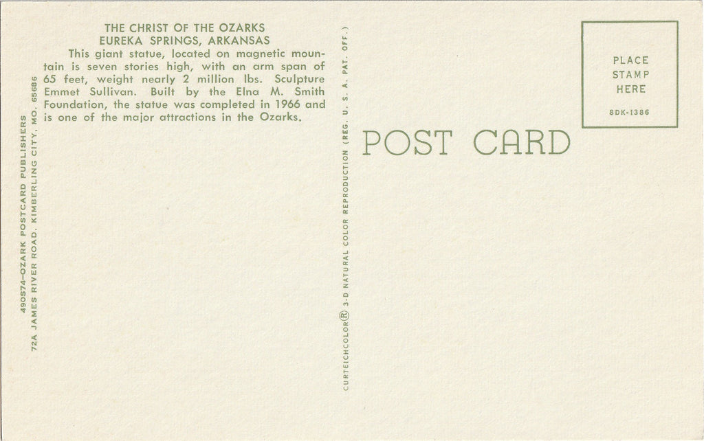 The Christ of the Ozarks - Eureka Springs, Arkansas - SET of 2 - Postcards, c. 1960s