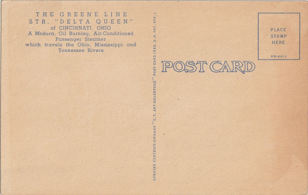 The Delta Queen - The Greene Line Passenger Steamer - Cincinnati, Ohio - Postcard, c. 1940s