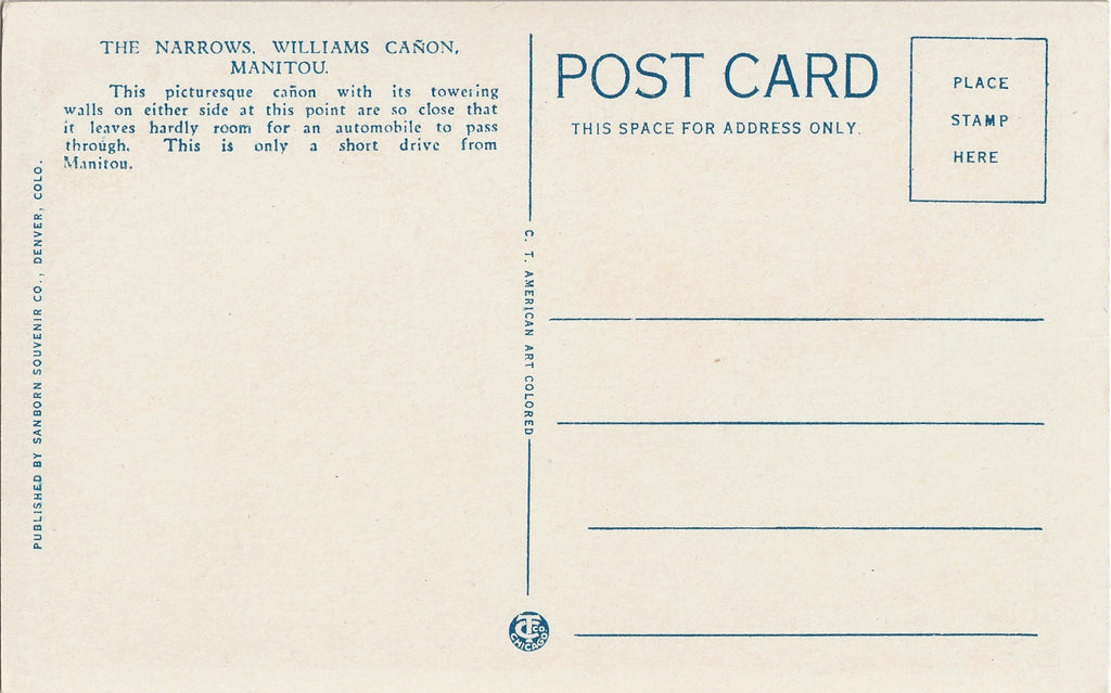 The Narrows - Williams Canyon - Manitou Springs, Colorado - Postcard, c. 1920s