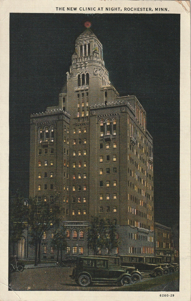 The New Clinic At Night - Rochester, MN - Postcard, c. 1930s