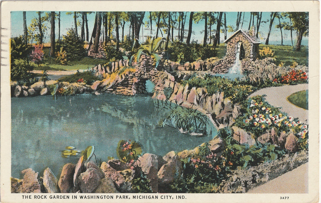 The Rock Garden in Washington Park - Michigan City, IN - Postcard, c. 1930s