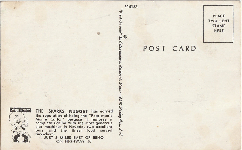 The Sparks Nugget Casino - Sparks, Nevada - Plastichrome Postcard, c. 1950s