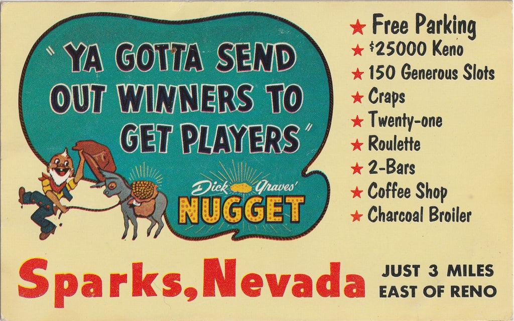 The Sparks Nugget Casino - Sparks, Nevada - Plastichrome Postcard, c. 1950s