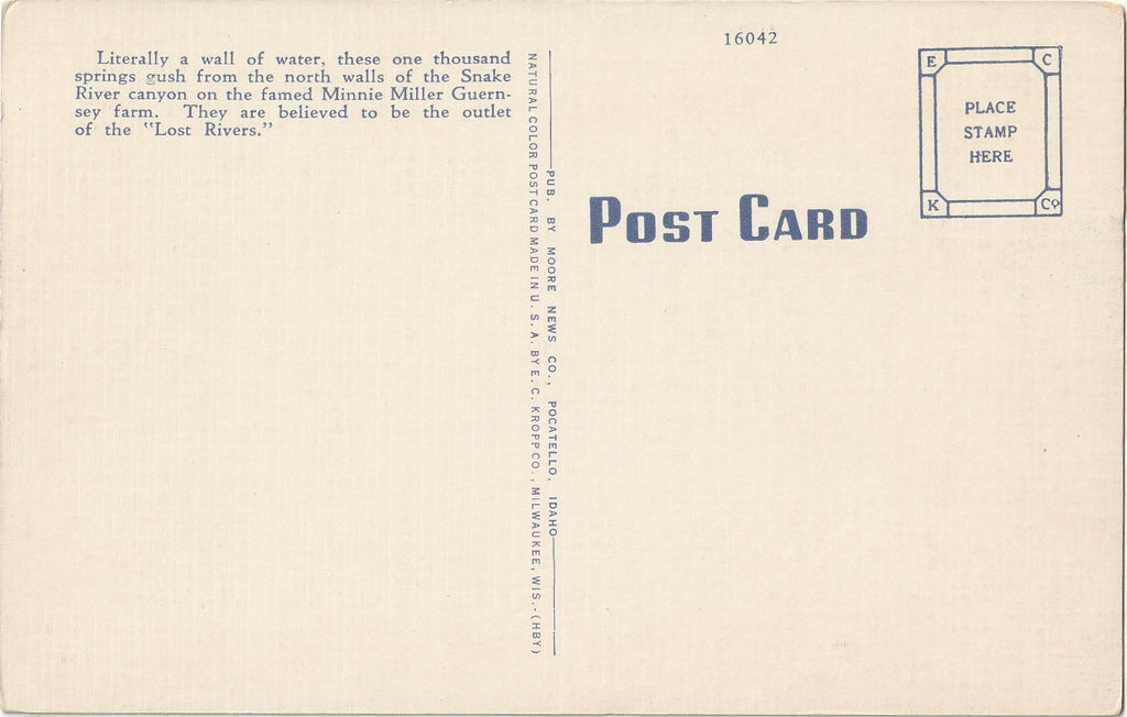 Thousand Springs - Hagerman Valley, Idaho - Postcard, c. 1940s