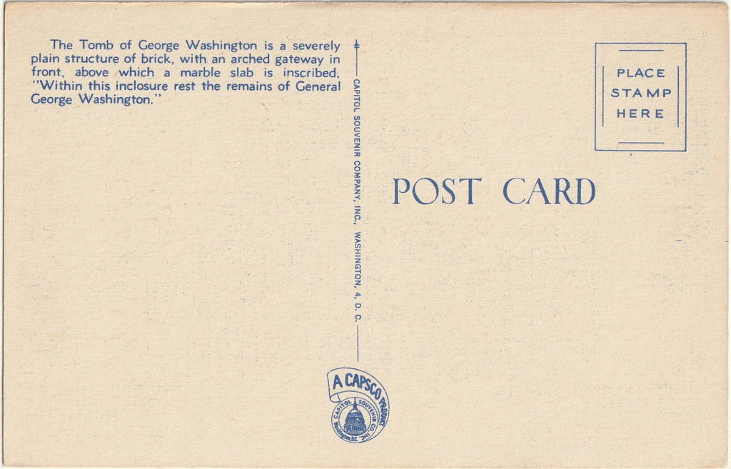 Tomb of George Washington - Mt. Vernon, Virginia - Postcard, c. 1940s