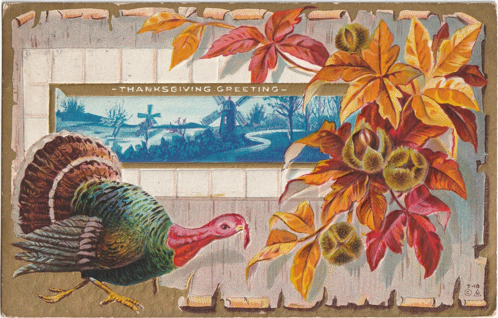 Turkey and Chestnuts - Thanksgiving Greeting - E Nash - Postcard, c. 1910s