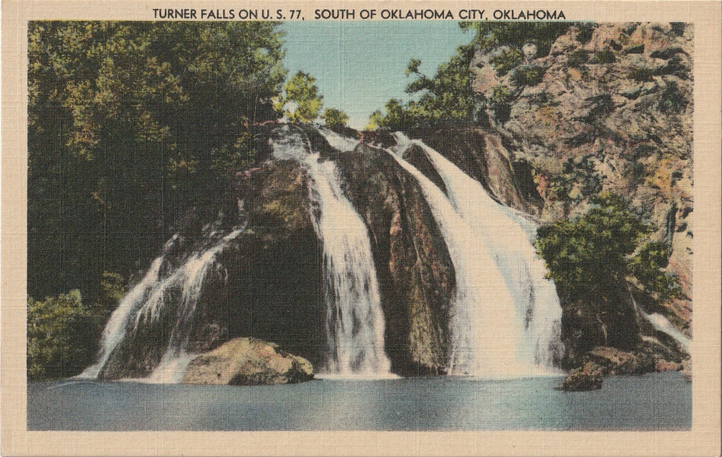 Turner Falls on U.S. 77 - Oklahoma City, OK - Postcard, c. 1940s