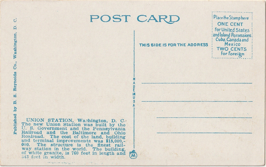 Union Station - Washington, D.C. - Postcard, c. 1920s