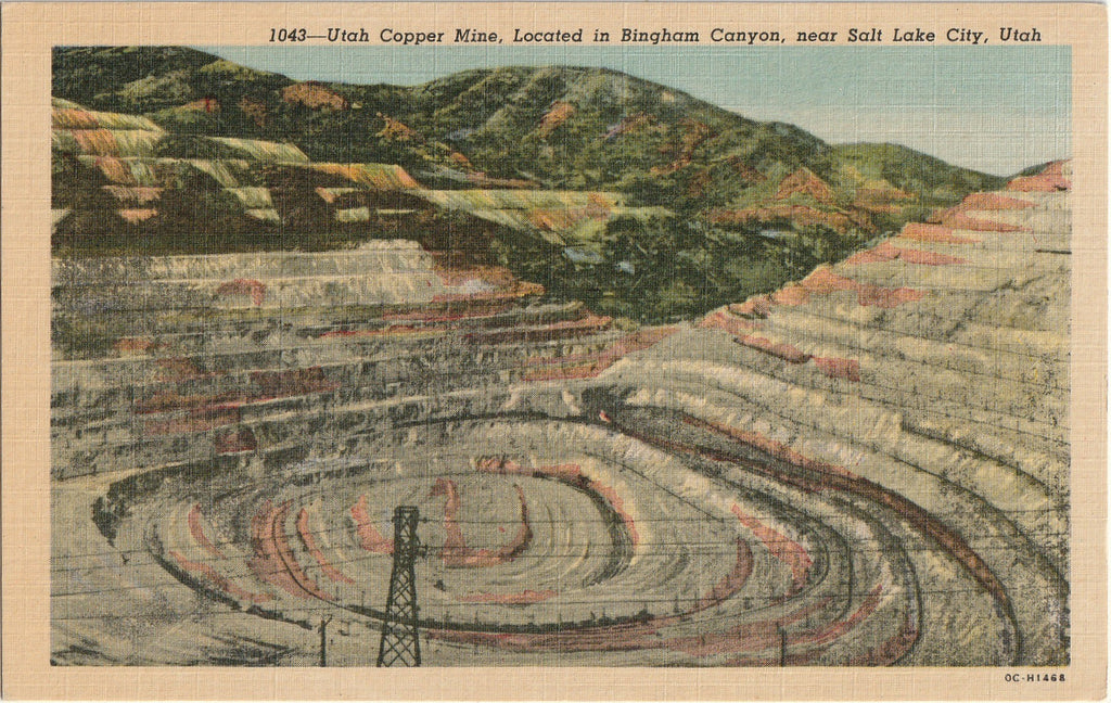 Utah Copper Mine - Bingham Canyon - Salt Lake City, UT - Postcard, c. 1940s