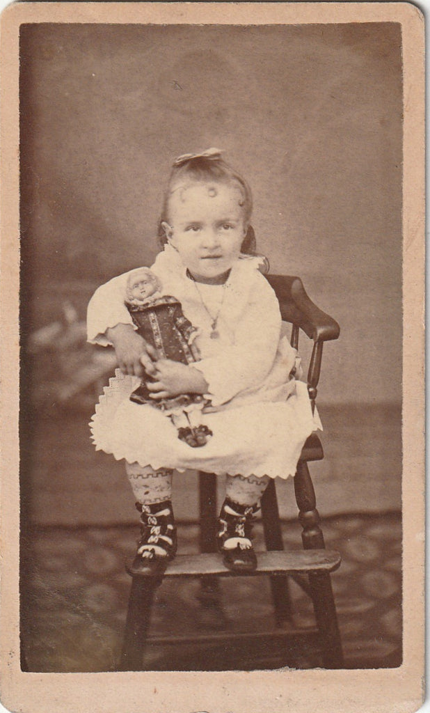 Victorian Dolly - Girl Holding Doll - Dodgeville, WI - CDV Photo, c. 1880s