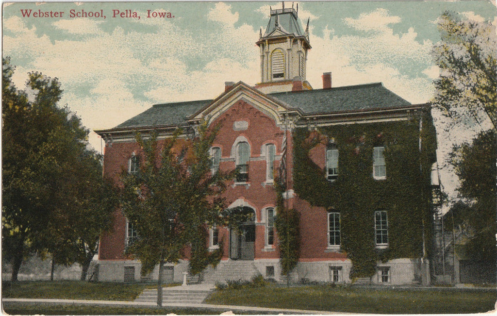 Webster School and Park View - Pella, Iowa - SET of 2 - Postcards, c. 1910s