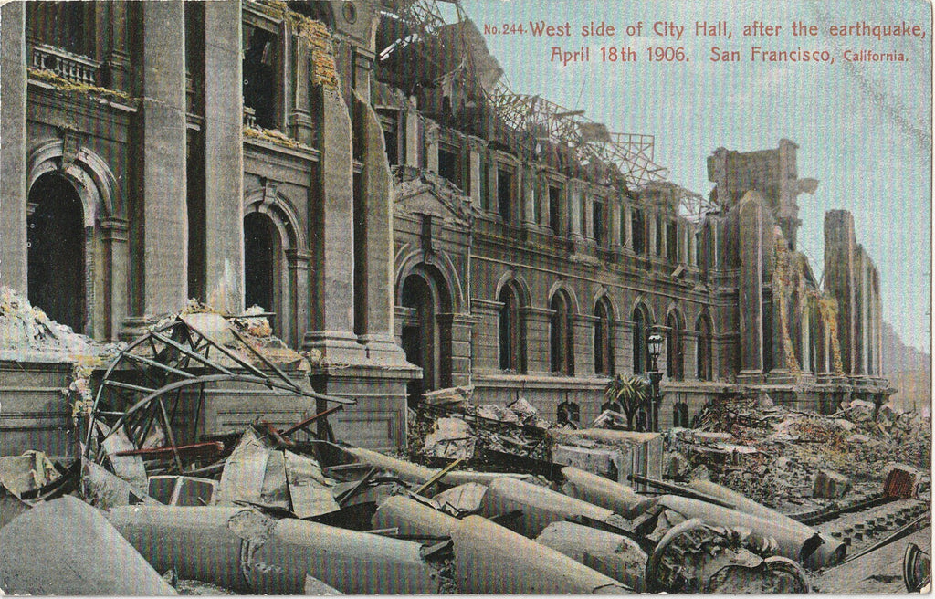 West Side of City Hall After Earthquake - San Francisco, California - April 18th, 1906 - Postcard, c. 1900s