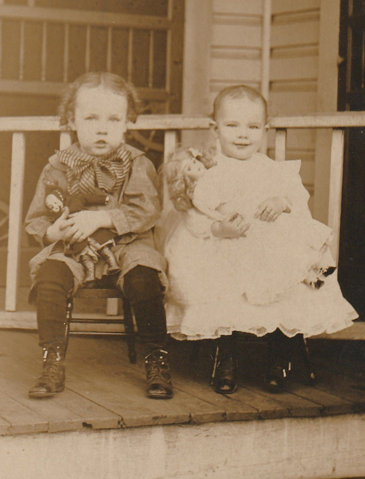 William and Ruth with Dolls - VIctorian Children - RPPC, c. 1900s