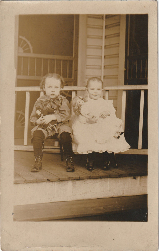 William and Ruth with Dolls - VIctorian Children - RPPC, c. 1900s