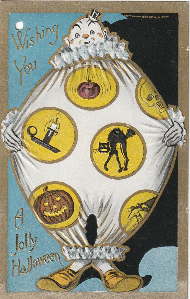Wishing You a Jolly Halloween - H. M Rose - Clown Postcard, c. 1908