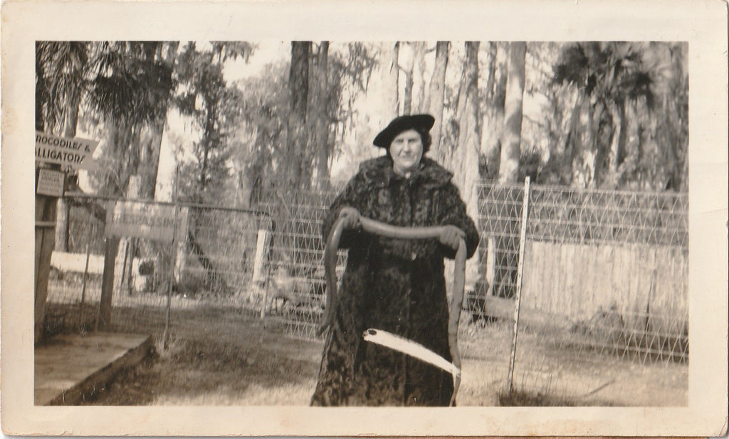 Woman Holding Snake - Alligator Park - Snapshot, c. 1930s