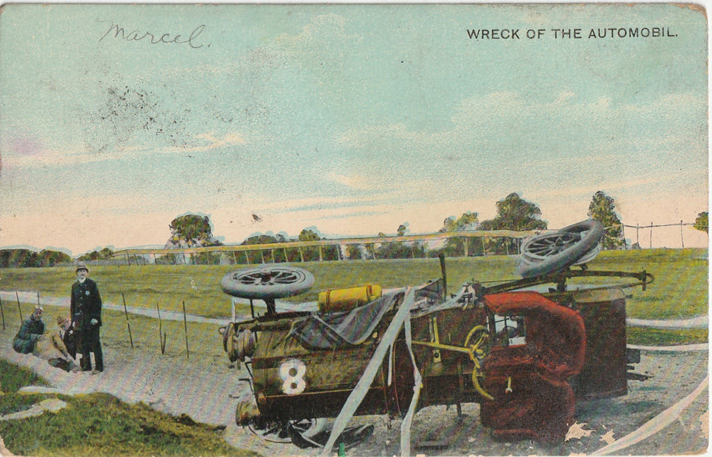Wreck of the Automobile - 24 Hour Race - SET of 2 - Postcards, c. 1900s