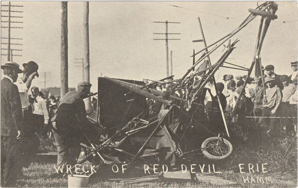 Wreck of the Red Devil - Thomas Scott Baldwin Airplane Crash - Erie, PA- Postcard, c. 1910s