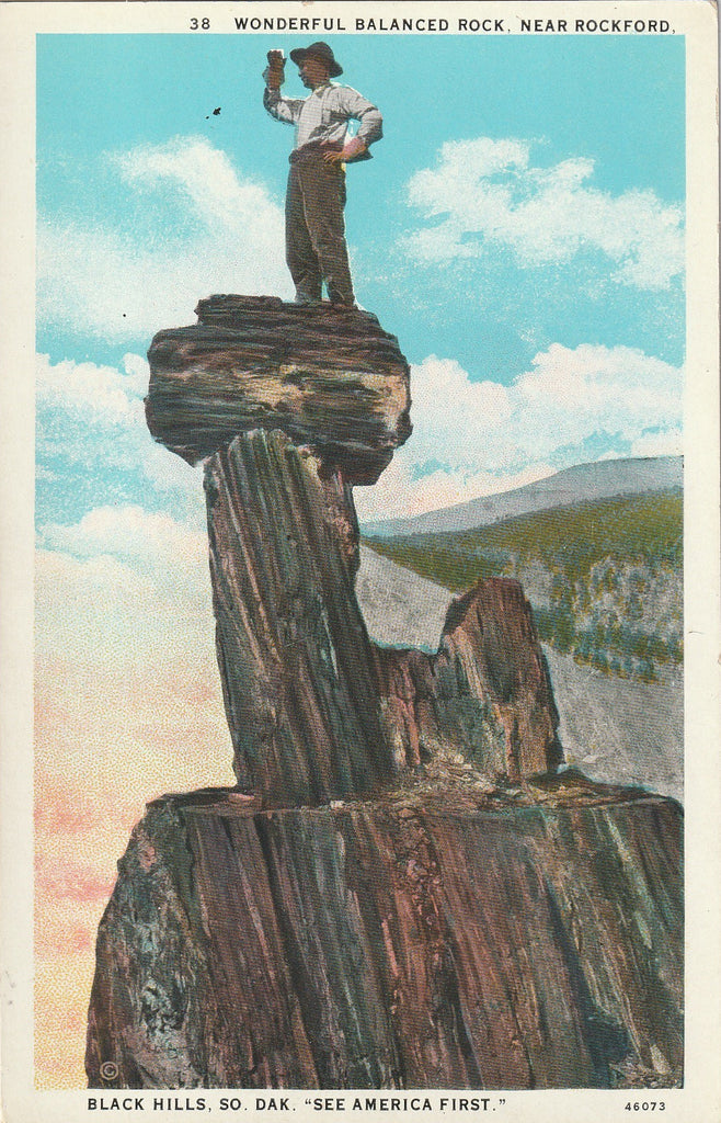 Wonderful Balanced Rock, Black Hills, S.D. - "See America First." Postcard