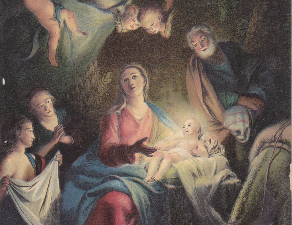 The Nativity- 1900s Antique Postcard- Birth of Jesus- Edwardian Christmas Decor- Religious Painting- Used