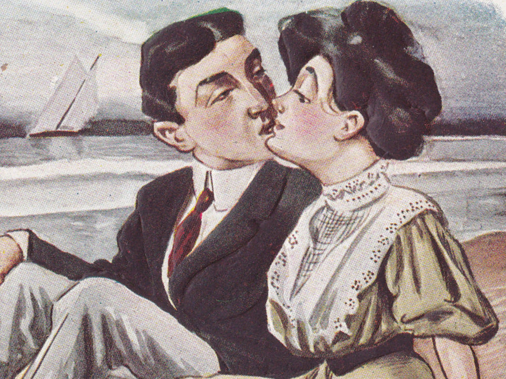 Smacks That Pass In The Night- 1900s Antique Postcard- Edwardian Romance- Kissing Couple- H. H. Tammen- Art Comic- Used