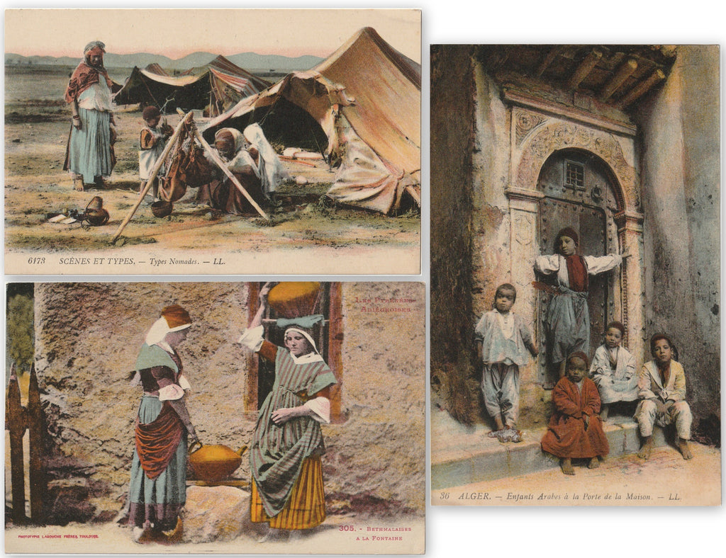 Algerian Scenes - SET of 3 - Algiers, Algeria - Antique Postcards, c 1910s