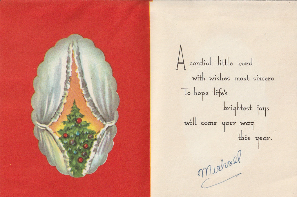 A Cordial Little Card - Merry Christmas - Card, c. 1950s Inside
