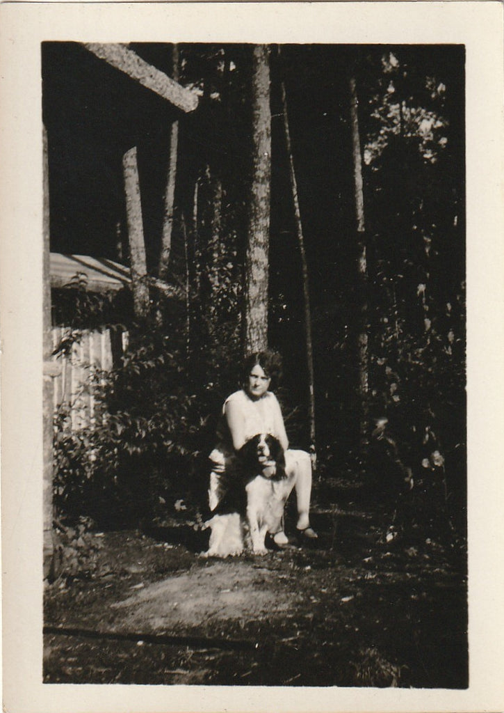 A Girl's Best Friend - Woman and Dog at Cabin - SET of 3 - Snapshots, c. 1920s