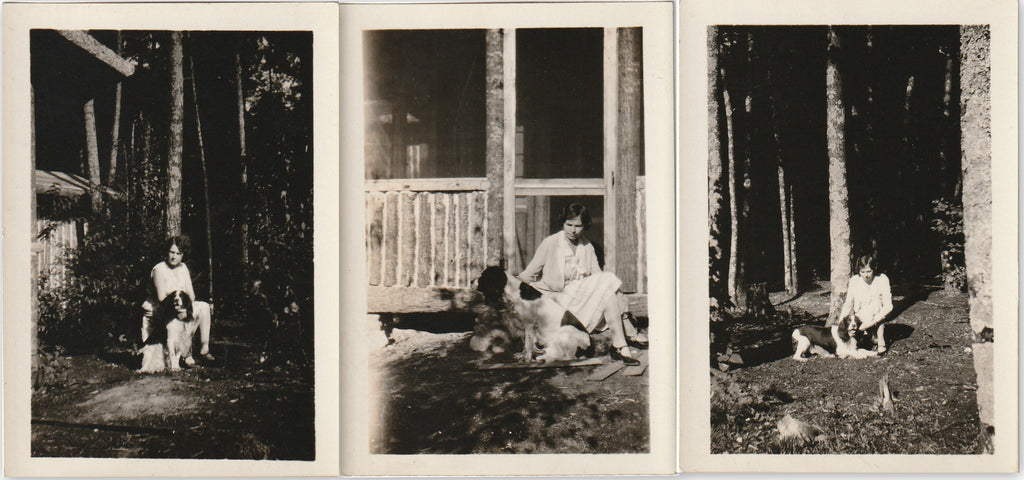 A Girl's Best Friend - Woman and Dog at Cabin - SET of 3 - Snapshots, c. 1920s