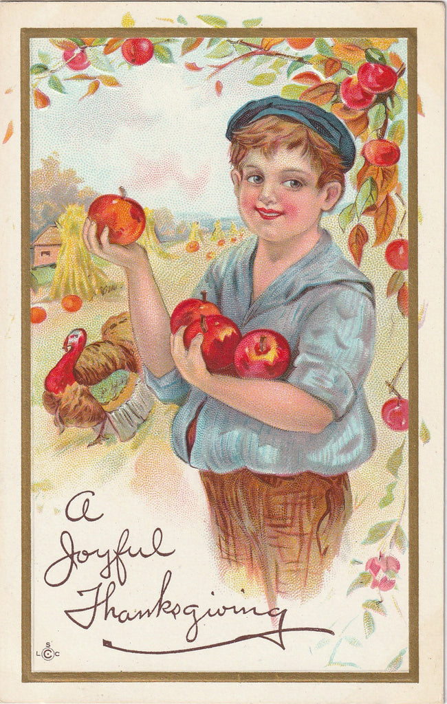 A Joyful Thanksgiving Picking Apples Postcard
