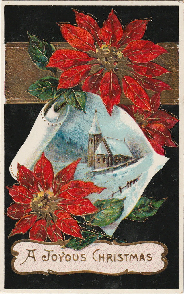 A Joyous Christmas- Poinsettia - Postcard, c. 1910s