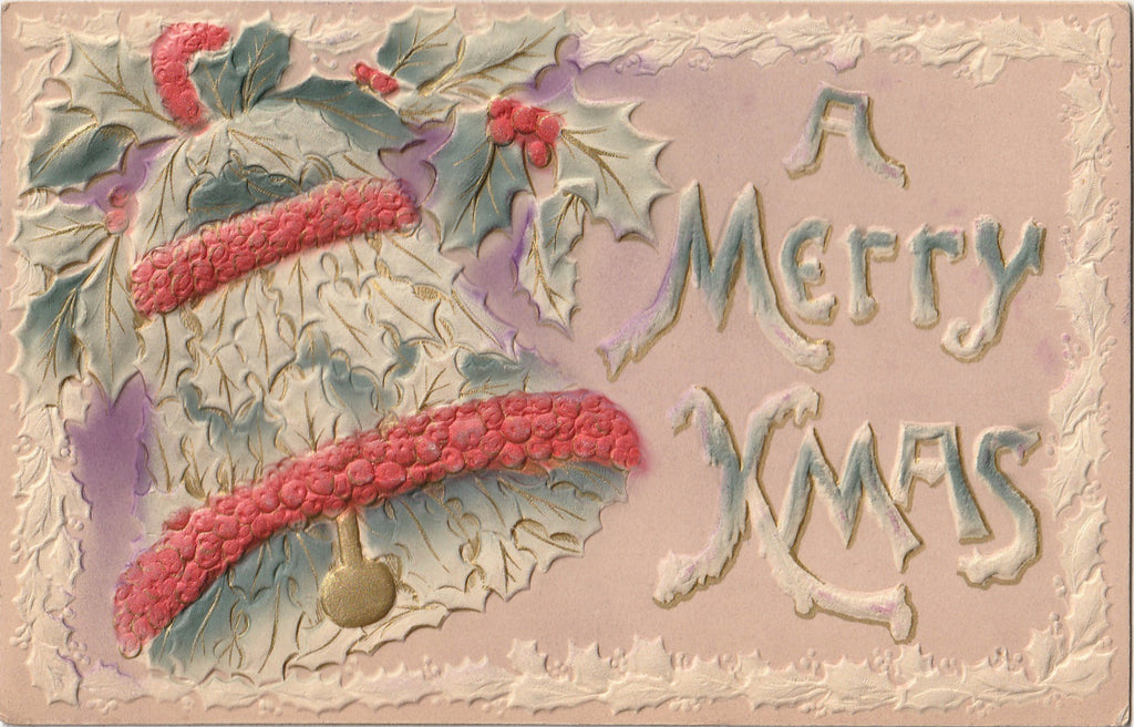 A Merry Xmas - Embossed Postcard, c. 1900s