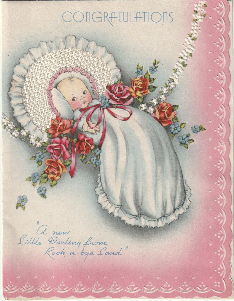 A New Little Darling From Rock-a-bye Land - Congratulations - Card, c. 1940s