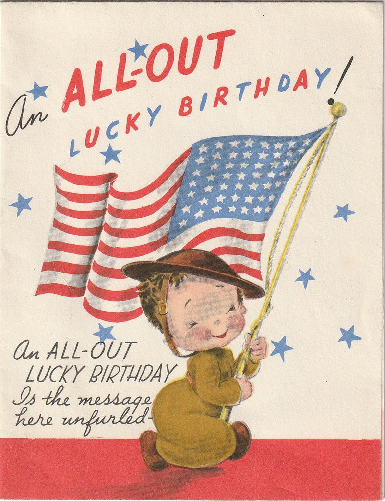 An All-Out Lucky Birthday - Tell the Cockeyed World - WWII Card, c. 1940s