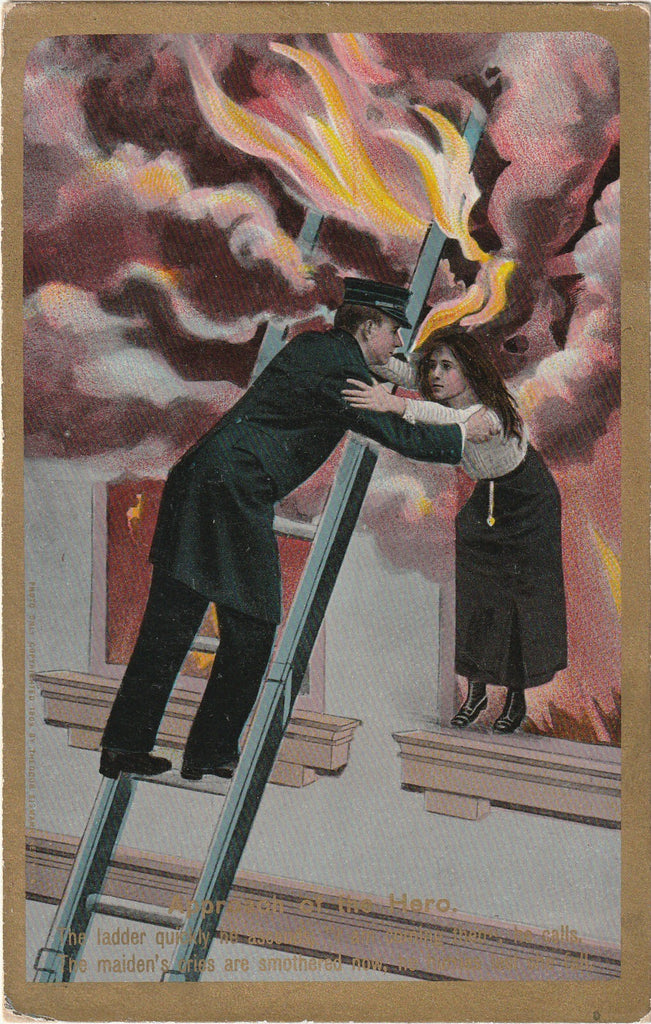 The Cry For Help - Fireman to the Rescue - Theodor Eismann - Theochrom Serie No. 1167 - SET of 4 - Postcards, c. 1909
