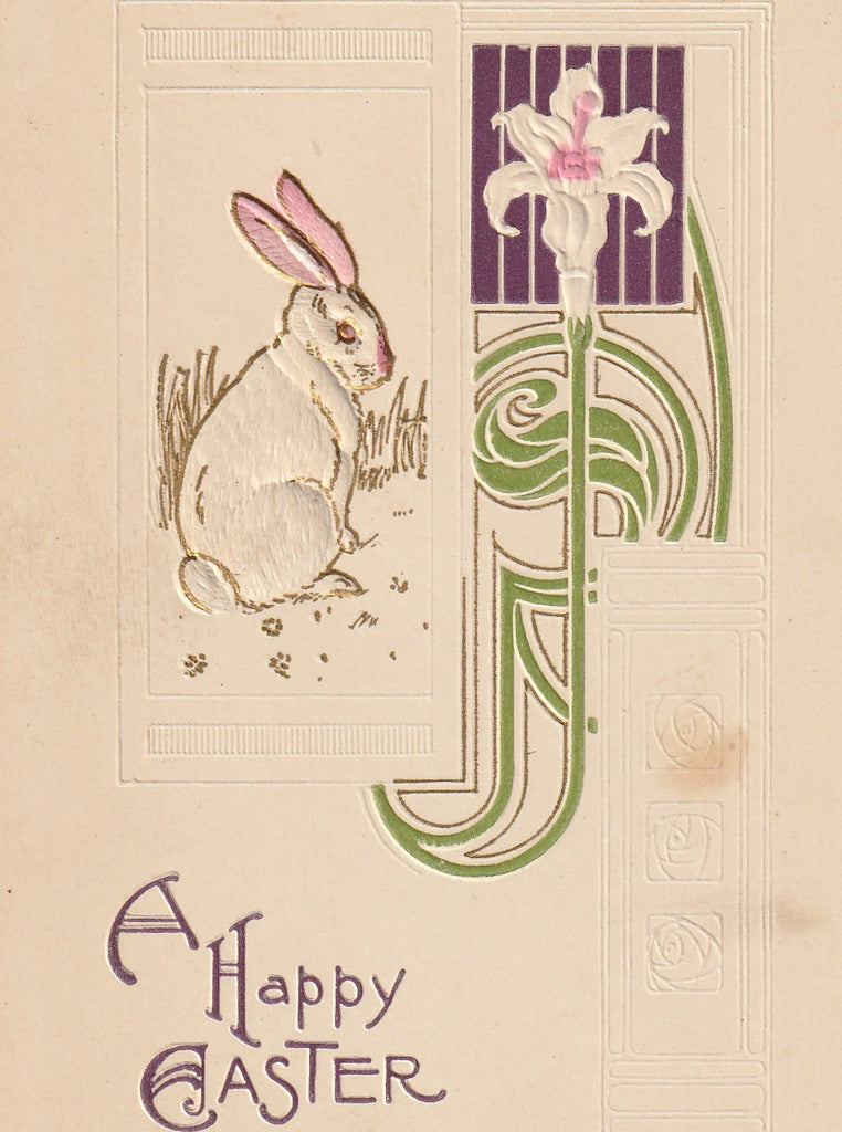 Art Nouveau Easter Bunny S Bergman Antique Postcard Close Up 