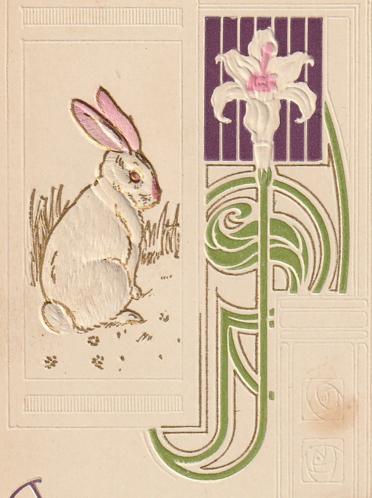 Art Nouveau Easter Bunny S Bergman Antique Postcard Close Up  2