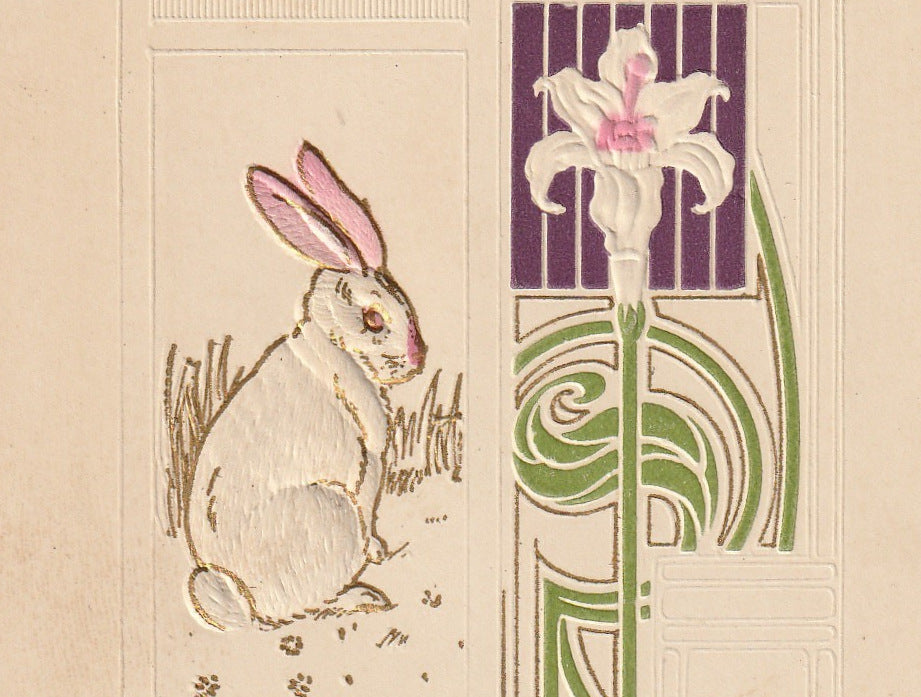 Art Nouveau Easter Bunny S Bergman Antique Postcard Close Up  3