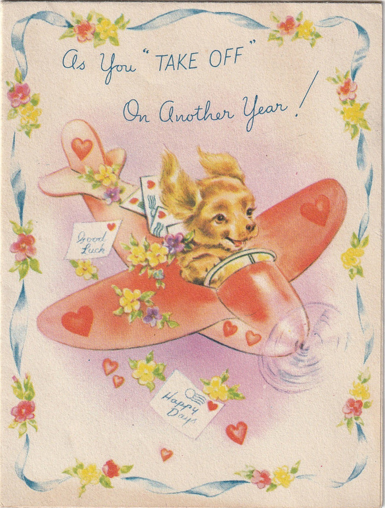 As You Take Off On Another Year - Dog in Airplane - Rust Craft - Card. c. 1944