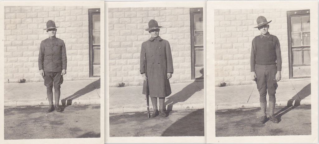 WWI Doughboy- 1910s Antique Photographs- SET of 3- First World War- WW1 Soldier Uniform- Military Man Photos- Snapshots