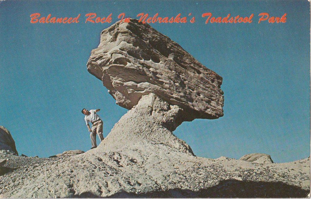 Balanced Rock in Toadstool Park, Nebraska - Postcard, c. 1950s