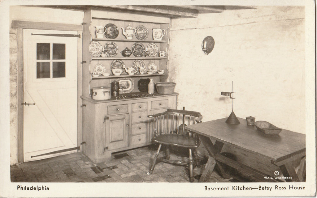 Basement Kitchen, Betsy Ross House - Philadelphia, PA - SET of 2 - RPPCs, c. 1940s